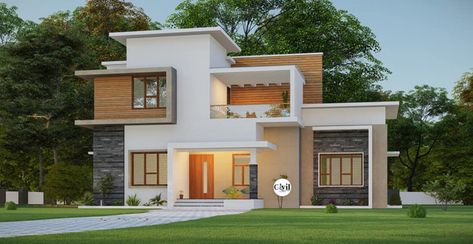 1400 Sq Ft 3BHK Amazing Style Two Storey House And Plan - Engineering Discoveries House Plans 1400 Sq Ft, Front Building Design, Double Storey House Plans, Double Storey House, 2 Storey House Design, House Outer Design, Kerala House Design, Two Storey House, Modern Exterior House Designs