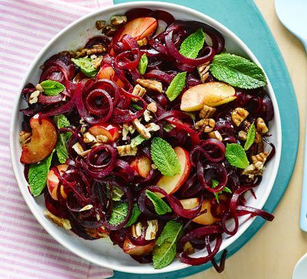 Autumn Salads, Plum Salad, Pecan Salad Recipe, Plum Recipes, Pecan Salad, Mint Salad, Rhubarb And Custard, Food Scientist, Vegan Salad Recipes