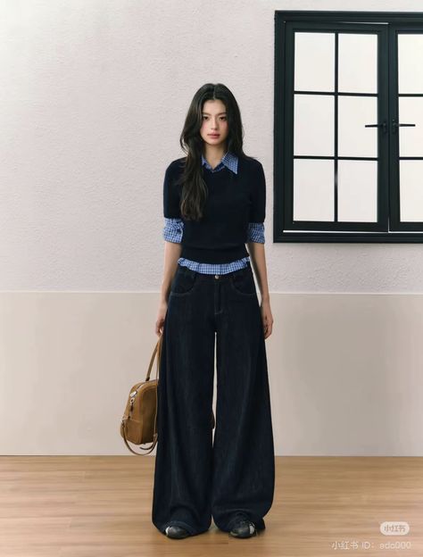 Chique Outfit, Stylish Work Outfits, 가을 패션, Blue Check, Casual Style Outfits, Looks Style, Lookbook Outfits, Casual Shirt, Outfits Casuales