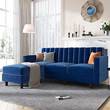 HONBAY Velvet Convertible Sectional Sofa, L Shaped Couch with Reversible Chaise for Small Apartment, Blue Small Apartment Couch, Apartment Couch, Small Apartment Sofa, Couches For Small Spaces, Couch With Ottoman, Sofa L, Green Couch, Velvet Sectional, Velvet Couch