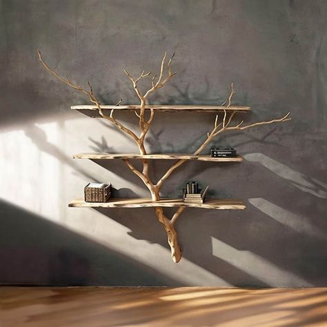 Tree Branch Floating Bookshelf Wall Mount Bookshelves Bookcase Handmade Furniture - Etsy Wooden Floating Bookshelves, Invisible Bookshelves, Floating Bookshelf Wall, Branch Bookshelf, Branch Shelves, Mounted Bookshelves, Floating Book Shelf, Reclaimed Wood Bookcase, Tree Bookcase