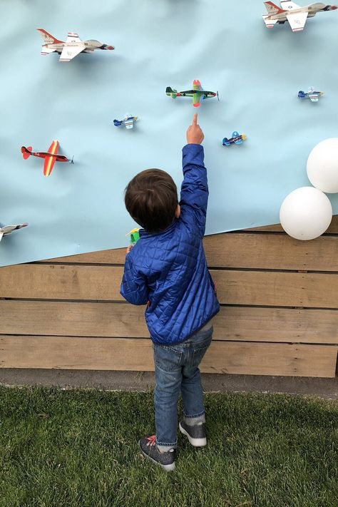 I DIYed an Airplane-Themed Birthday Party for My Toddler - Brit + Co Airplane Birthday Theme, Airplane Party Theme, Helicopter Birthday, Vintage Airplane Birthday Party, Diy Airplane, Airplane Birthday Party Decorations, Pilot Party, Vintage Airplane Party, Vintage Airplane Birthday