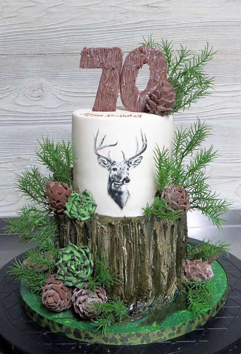 Deer Hunting Cake, 50th Birthday Cakes For Men, Hunting Cake, Deer Cakes, 70th Birthday Cake, Cake Custom, Being Outdoors, Custom Birthday Cakes, 40th Birthday Cakes