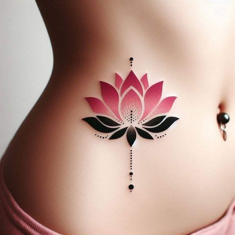 Tattoo Ideas Female Lotus Flower, Hip Cover Up Tattoos Women, Lotus Flower Tattoo Color, Geometric Tattoo Flower, Lotus Geometric, Lotus Tattoo Ideas, Pink Lotus Tattoo, Cool Tattoo Ideas, Classy Tattoos For Women