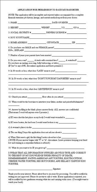 dating daughter application! Husband Application Form, Best Friend Application, Girlfriend Application, Boyfriend Application, Funny Certificates, Friend Application, Funny Awards, Funny Lists, Boyfriend Advice