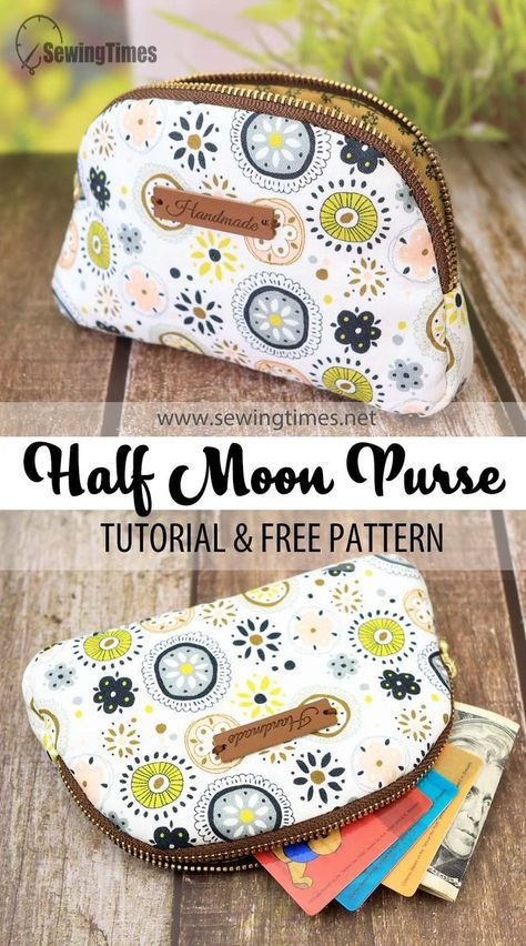 [Free Pattern] DIY Half Moon Coin Purse | Small Wallet Zipper Pouch Sewing Tutorial [sewingtimes] Small Purse Pattern, Quilted Purse Patterns, Quilted Bag Patterns, Clutch Bag Pattern, Diy Coin Purse, Purse Patterns Free, Coin Purse Pattern, Crossbody Bag Pattern, Purse Sewing Patterns