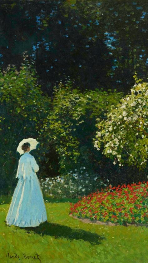 A woman looks at a rose bush in Claude Monet's painting, Lady in the Garden. Monet Paintings Impressionism, Quote Instagram Story, Monet Landscape, Art Claude Monet, Nature Quote, Monet Garden, Quote Instagram, Claude Monet Paintings, Claude Monet Art