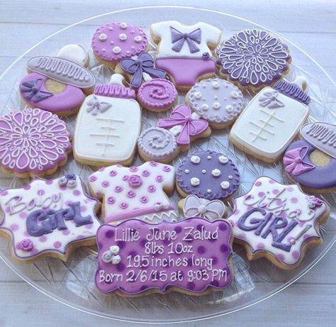 B Purple And Gold Baby Shower, Lilac Baby Shower, Baby Shower Sugar Cookies, Pastel Baby Shower, Purple Stuff, Baby Shower Purple, Gold Baby Shower