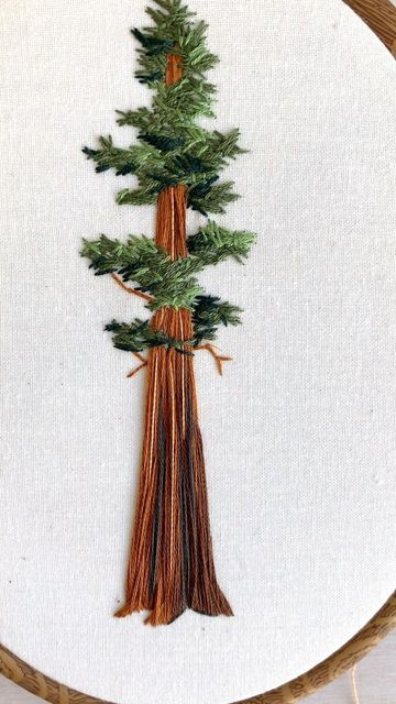 Embroidered Tree, How To Embroider Trees, Embroidery Tree, Tree Embroidery, Cypress Tree Embroidery, Rowan Tree Embroidery, Forest Embroidery Trees, Redwood Tree Embroidery, Embroidered Redwood Tree