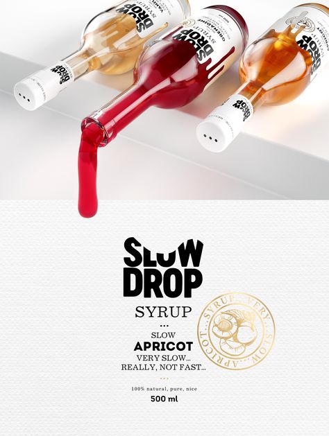 SLOW DROP syrup . . . on Behance Syrup Packaging, Honey Label Design, Logo Color Schemes, Cocktail Syrups, Syrup Bottle, Slow Design, Wine Design, Beverage Packaging, Cocktail Making