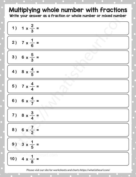 This workseet contains multiplication of whole numbers with fractions.  The answer sheet is not only filled with answers but also with necessary steps.Please download the PDF Multiplying whole number with fractions – 1 Multiplying Fractions By Whole Numbers, Multiplication Fractions, Free Printable Multiplication Worksheets, Multiplying Fractions Worksheets, Multiplication Practice Worksheets, Printable Multiplication Worksheets, Mixed Fractions, Fractions Multiplication, Integers Worksheet