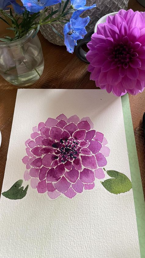 Srimonti Karmakar | I love dahlias and I love more dahlias. Another one from my garden. Materials Brush: Silver Black Velvet size 10 Paper: Baohong 100%… | Instagram Dahlia Drawing Simple, Daliah Flower, Dahlia Watercolor, Dahlia Painting, Watercolor Dahlia, Dahlia Art, Flower Drawings, Sketchbook Illustration, Flower Outline