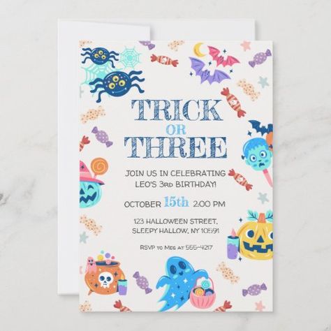 $3.08 | 3rd Birthday Halloween Party Invitation | Halloween Birthday Invitations | halloween birthday, trick or three, 3rd birthday, toddler halloween, toddler birthday, year, old, 3 year old, birthday, halloween 2nd Birthday Halloween, Scary Halloween Invitations, Kids Halloween Birthday Party, 3rd Birthday Party For Boy, Halloween Theme Birthday, Halloween Invitations Kids, Kids Halloween Party Invitations, Halloween First Birthday, Halloween Birthday Party Invitations