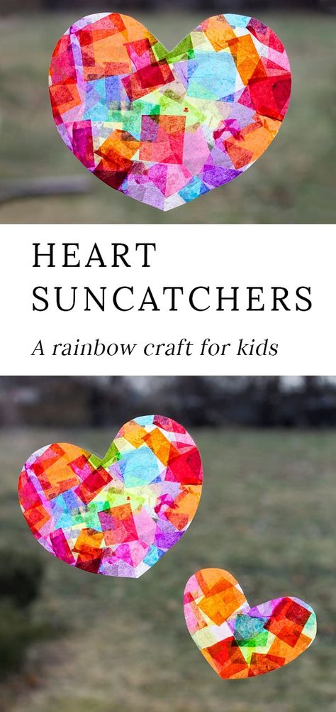 Heart Suncatchers, Valentines Bricolage, Rainbow Craft, Suncatcher Craft, Heart Rainbow, Valentine's Day Crafts For Kids, Valentine Crafts For Kids, Heart Template, Rainbow Crafts