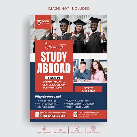 Study abroad flyer or university admissi... | Premium Vector #Freepik #vector #poster #higher-education #flyer-template #print-ready University Course Poster, University Flyer Design Inspiration, Education Posters Design, Flyer Design Education, University Admission Poster, Study Abroad Flyer Design, Student Day Poster Design, University Flyer Design, College Flyer Design