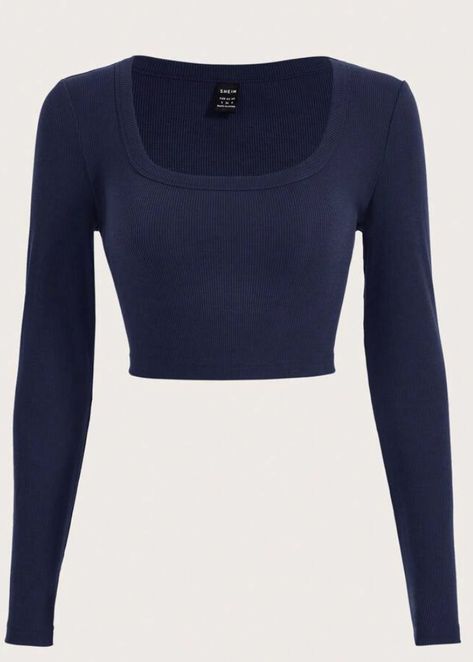 Blue Long Sleeve Shirt, Blue Crop Tops, New Wardrobe, Dream Clothes, Crop Tee, Outfits Casuales, Online Fashion, Square Neck, Aesthetic Clothes