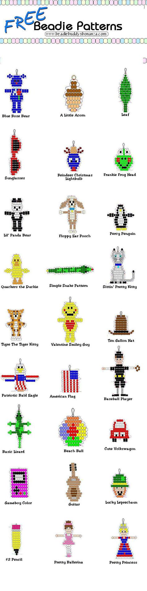 More Bead Animal Patterns - One would be surprised at how many things you can make with pony beads and string. Pony Bead Designs, Bead Animal Patterns, Pony Bead Animals, Pony Bead Projects, Pony Bead Crafts, Keychain Craft, Pony Bead Patterns, Motifs Perler, Beading Patterns Free