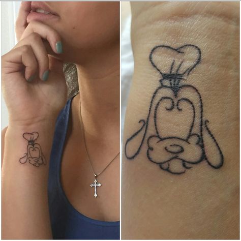 Disney Creative Signature Style Customized Goofy Tattoos Goofy Tattoos Disney, Small Goofy Tattoo Ideas, Disney Goofy Tattoos, Goofy Tattoo Disney, Goofy Tattoos Ideas, Goofy Movie Tattoo, Figment Tattoo, Sweets Tattoo, Goofy Tattoos