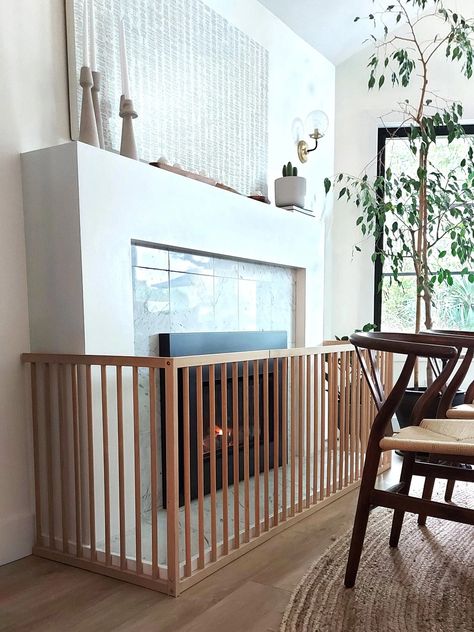 Baby Proof Fireplace, Ikea Sniglar Crib, Fireplace Gate, Ikea Crib, Crib Wall, Fireplace Fronts, Baby Gate, Baby Gates, Modern Fireplace