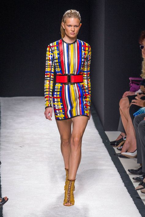 He then pieced together stripes of red, blue, white and yellow leather in stripes and grids on minidresses that were a primer in both chic dressing and basic color combinations that will always work.  Imaxtree  - HarpersBAZAAR.com Chic Dressing, London Fashion Weeks, Moda Paris, Couture Runway, Runway Show, 2015 Fashion, Spring Summer 2015, Colourful Outfits, Summer 2015