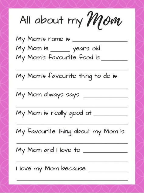 All about my Mom Mother's Day questionnaire All About My Mom, Mother's Day Printables, Birthday Presents For Dad, Mother's Day Projects, Mother's Day Activities, All About Mom, Mom Printable, Diy Gifts For Mom, Mothers Day Crafts For Kids