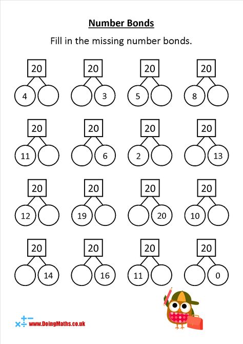 Number Bonds To 20, Number Bonds Worksheets, Math Fact Worksheets, 20 Number, Free Printable Numbers, Math Addition Worksheets, First Grade Math Worksheets, Number Bond, Addition And Subtraction Worksheets