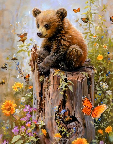 Bear And Butterfly, Grandma Bear, Woodland Animal Art, Bear Artwork, Bear Paintings, Bear Cub, Bear Art, Bear Cubs, Woodland Creatures