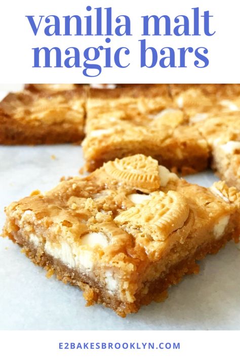 Oreo Magic Bars, Malt Desserts, Malted Milk Recipes, Malt Recipe, Magic Bars Recipe, Vanilla Bars, Oreo Bars, Theme Snack, Bar Desserts