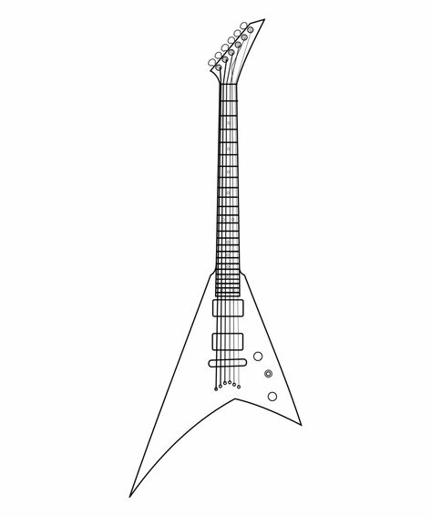 Simple Guitar Drawing, Electric Guitar Drawing, Guitar Doodle, Strat Guitar, Airplane Coloring Pages, Guitar Drawing, Gibson Flying V, Guitar Tattoo, Easy Guitar