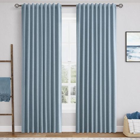 Amazon.com: Flax Linen Black Out Curtains for Bedroom Windows 84 Inch Long 2 Panels Back Tab Track System Burlap Textured Thermal Light Blackout Curtain Drapes Living Room Decor Sand Earthy Tone Tan Beige : Home & Kitchen Blue Patterned Curtains, Curtains For Light Blue Walls, Neutral Farmhouse Living Room, Curtains Track, Teal Curtains, Neutral Farmhouse, Blackout Curtains Bedroom, Linen Blackout Curtains, Curtain Room