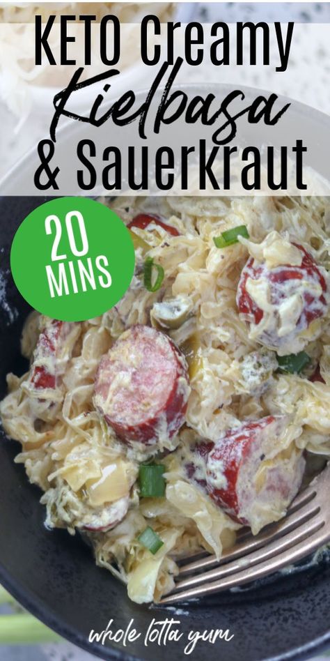 Creamy Kielbasa and Sauerkraut makes an easy dinner recipe that's also low carb, gluten free, and a keto sausage recipe too. Sausage with sauerkraut in a skillet is a simple one pan meal on the stovetop. Keto Kielbasa, Creamy Kielbasa, Kielbasa And Sauerkraut, Keto Sausage Recipe, Sausage Sauerkraut, Keto Sausage, Sausage Dinner, Kielbasa Recipes, Kielbasa Sausage