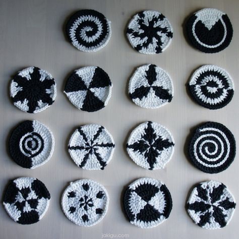 jakigu.com | black and white crochet motifs Black And White Crochet Pattern, Knitting Gadgets, Crochet Black And White, Black White Crochet, Wednesday Vibes, Black And White Crochet, Crocheted Stuff, Crocheting Projects, Crochet Motif Patterns