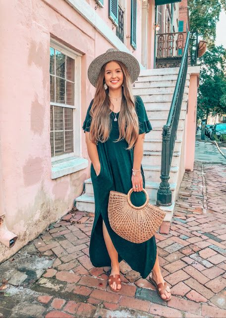 Simply Classy: Cozy Downtown | Savannah Georgia | Fall Outfit Inspo | Black Maxi Dress | Straw Bag Savannah Georgia Fall, Split Side Dress, Downtown Savannah Georgia, Georgia Fall, Southern Style Outfits, Cozy Dress Outfit, Brixton Hat, Side Split Dress, Downtown Savannah