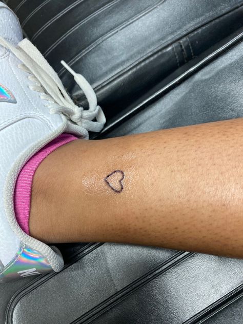 Heart On Ankle Tattoo, Heart Tattoo On Ankle, Heart Ankle Tattoo, Heart Tattoo Placement, Black Outline Heart, 3 Hearts Tattoo, Small Heart Tattoo, Tattoo On Ankle, Heart Tattoo Ankle