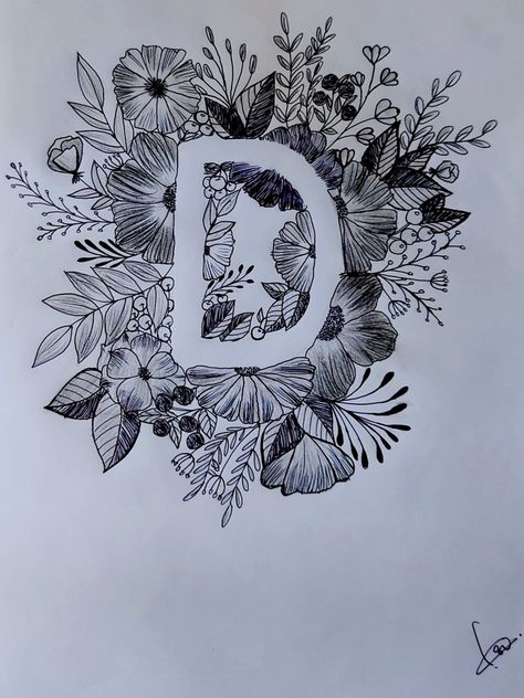 D letter monogram doodle Alphabet Mandala Art, Letter D Embroidery, Embroidery Designs Drawing, Alphabet Mandala, Collection Board, D Letter, Letter Monogram, Doodle Lettering, Letter D