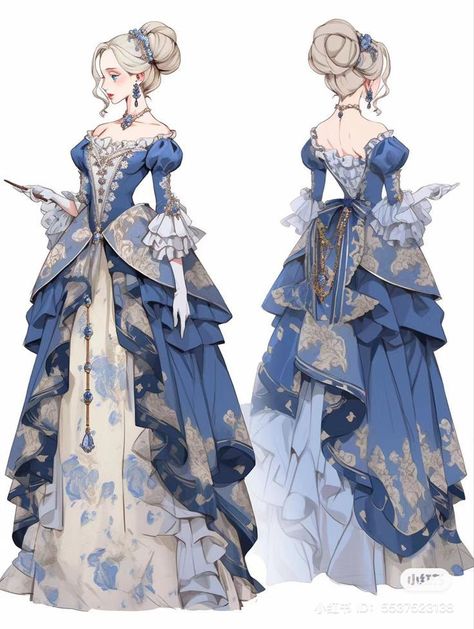 Fantasy Outfit Inspo Art, Webtoon Dress Style, Royal Art Reference, Queen Dresses Drawing, Fantasy Manhwa Dress, Royal Outfits Female Drawing, Royal Oc Design, Old Fashion Dresses Drawing, Royal Character Design Princess