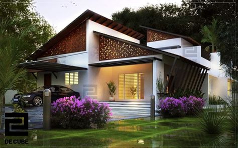 Slope Roof Elevation Modern, Sloped Roof Elevation, Contemporary Slope Roof House, Slope Roof Elevation Kerala, Modern Slope Roof House, Slope Roof Elevation, Slope Roof, Sloped Roof, Sloping Roof