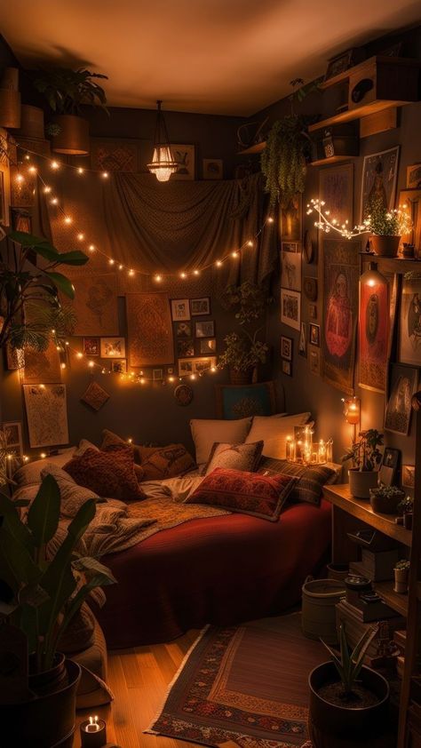 Halloween Bedroom Decor, Dream Bedroom Inspiration, Fall Bedroom Decor, Retro Bedrooms, Chill Room, Bedroom Decor Cozy, Room Redesign, Redecorate Bedroom, Dream House Rooms