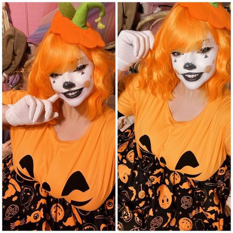 Clown Girl Aesthetic, Art The Clown Cosplay, Soft Clown Core Makeup, Pumpkin Clown, Vintage Clown Woman, Creepy Clown Girl, Goth Egirl, Black Wiggle Dress, Clown Girl