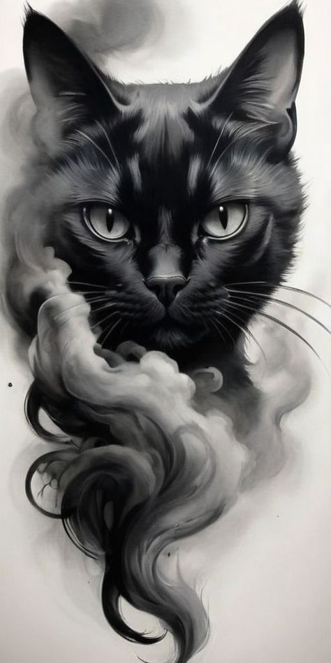 Cat Face Tattoos, Tattoo Gato, Black Cat Tattoo, Cat Tattoo Design, Petit Tattoo, Black Cat Tattoos, Eagle Tattoos, Creepy Tattoos, Cat Tattoo Designs