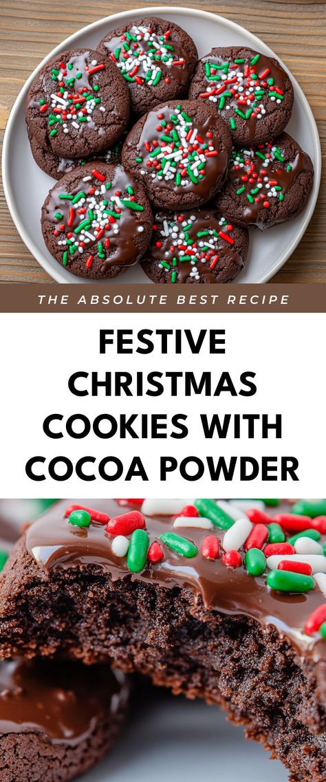 Image for Festive Christmas Cookies with Cocoa Powder Cookies Made With Cocoa Powder, Cookies With Cocoa Powder, Easy Chocolate Cookies, Festive Christmas Cookies, Cocoa Powder Recipes, Cocoa Powder Cookies, Hot Cocoa Cookies, Best Christmas Recipes, Powder Recipe