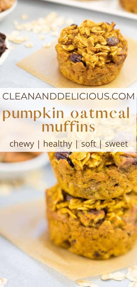 Pumpkin Baked Oatmeal, Pumpkin Oatmeal Muffins, Baked Pumpkin Oatmeal, Pumpkin Oats, Baked Oatmeal Cups, Muffins Easy, Pumpkin Muffin Recipes, Muffins Healthy, Clean And Delicious