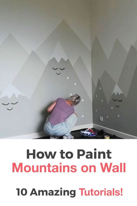 Toddler Boy Room Diy, Mountains On Wall, Mountain Mural Kids Room, Boy Adventure Room, Mountain Nursery Theme, Diy Mountain Mural, Mountain Wall Painting, Mountain Nursery Wall, Paint Mountains