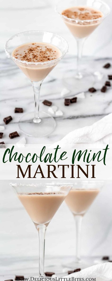 This recipe for Chocolate Mint Martinis is the perfect simple and seasonal cocktail to celebrate the holidays. It puts a festive twist on a well-known, classic beverage and adds a bit of fun flavor too. Chocolate Mint Martinis are a delicious dessert drink and wonderful for serving after dinner. After Dinner Martini, Chocolate Mint Cocktails, Chocolate Mint Martini, Chocolate Mint Martini Recipe, Peppermint Mocha Martini, Dessert Martini Recipes, Winter Martini Recipes, Frozen Hot Chocolate Martini, Chocolate Peppermint Martini