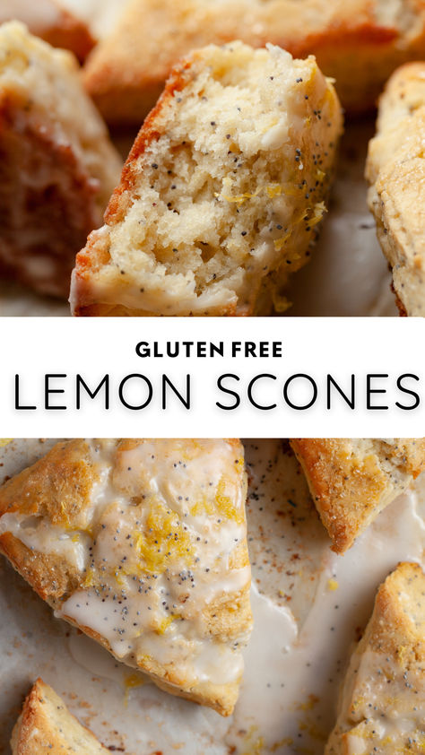 These Gluten Free Lemon Poppyseed Scones are bursting with zesty citrus flavor, perfect for breakfast or a delightful afternoon snack. Simple Gluten Free Snacks, Gluten Free Lemon Poppyseed Scones, Gluten Free Homemade Mixes, Quick Lunch Recipes Gluten Free, Gluten Free Tea Bread, Gluten And Dairy Free Scones, Gluten Free Toaster Pastries, Gf Breakfast Pastries, Natural Gluten Free Foods