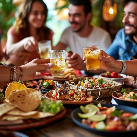 Group of friends having a dinner party eating and drinking beer Having Drinks With Friends, Post Party Aesthetic, People At Restaurant Photography, Food Friends Aesthetic, Friends Chilling Aesthetic, Drink Beer With Friends, Family Restaurant Aesthetic, Dinner With Friends Photography, Family Dinner Photography