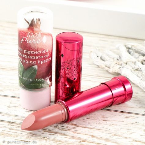 100 % Pure: Pomegranate Oil Anti Aging Lipstick Foxglove, Review & Swatch - Pure Things Pomegranate Oil, Anti Aging Oils, Natural Lipstick, Pomegranate, Anti Aging, The 100, Pure Products, Fruit, Beauty