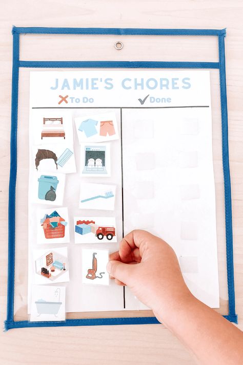 Make a chore chart you'll actually stick to! This DIY velcro chore chart for kids is the best chore chart for toddlers and even older kids! This free printable chore chart template is exactly what you need. Use for your toddlers, for multiple kids, for your whole family! Plus there is a huge list of chores by age! What are age appropriate chores for kids? I've got the list here! #cassiescroggins Velcro Chore Chart, Diy Chore Chart Kids, Chores By Age, Age Appropriate Chores For Kids, Chore Chart For Toddlers, Free Printable Chore Charts, Boys Room Diy, Kids Routine Chart, Toddler Chores