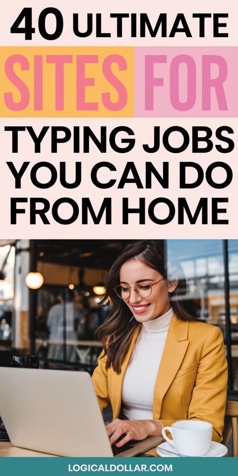 "Smiling woman in a cafe working on a laptop, promoting typing jobs from home." Earn Money By Typing, Typing Jobs From Home, Online Jobs For Moms, Extra Money On The Side, Increase Income, Legit Online Jobs, Work From Home Careers, Easy Online Jobs, Typing Jobs