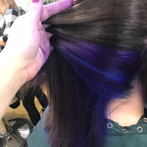 Under Hair Dye Ideas, Peak A Boo Hair, Under Hair Dye, Purple Brown Hair, Braid Crown, Hair Idea, Fun Hair, Crown Braid, Hair Color Blue